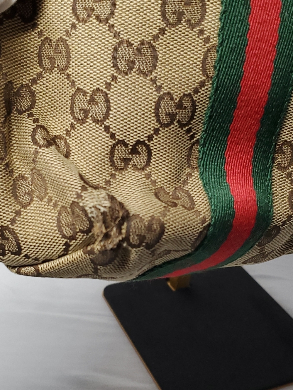 Gucci Beige GG Canvas Tote with Green and Red Web Stripe and Cream Trim - Picture 7 of 16